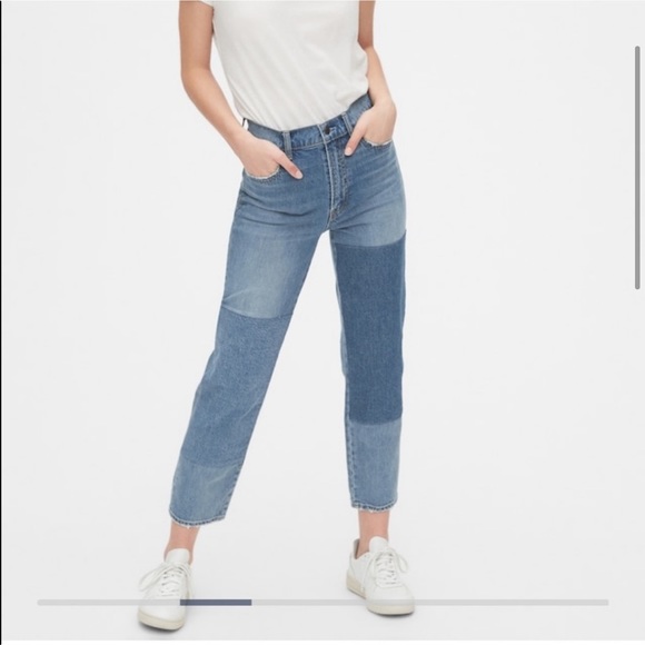 High Rise Cheeky Straight Patch Jeans - Picture 3 of 5